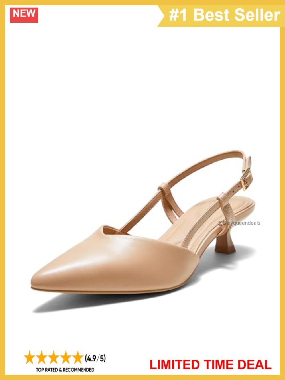 Pointed Toe Slingback Kitten Heels Leather Low Pump Dress Shoes